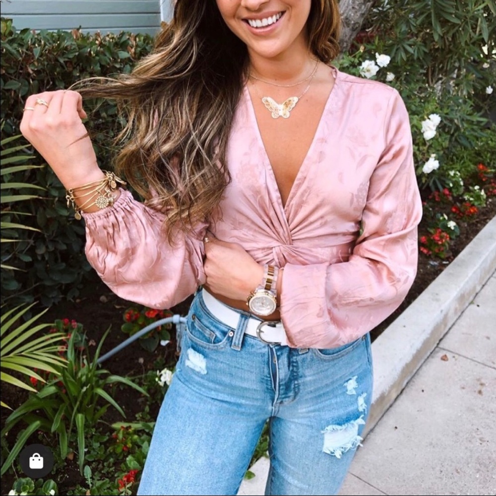 Cotton Candy LA Pink Satin Crop Top - Picture 3 of 5